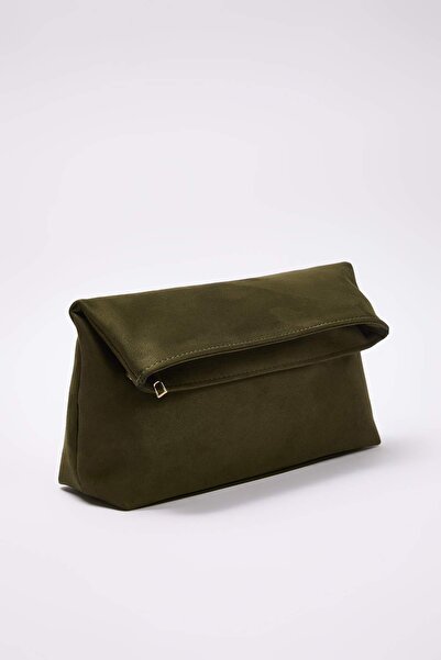 TRENDYOL SHOES Khaki Suede Women's Clutch Handbag Takaw26Py00008