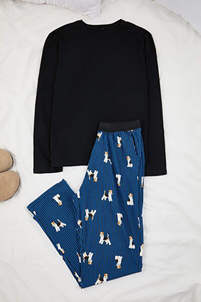 Trendyol Collection Black Regular Animal Homewear Pajama Set Tmnaw26Pt00063