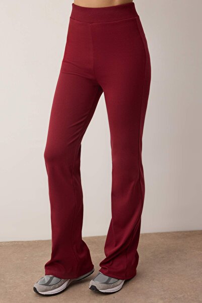 Trendyol Collection Burgundy Oversize Top Soft Touch Stretchy Flare/Spanish Leg Bottom Knitted Tracksuit Set Twoaw26Em00008