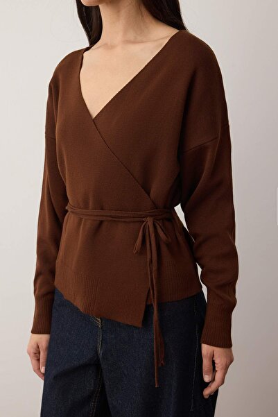 Trendyol Collection Brown Double Breasted Collar Knitwear Cardigan Tedaw25Hi00025