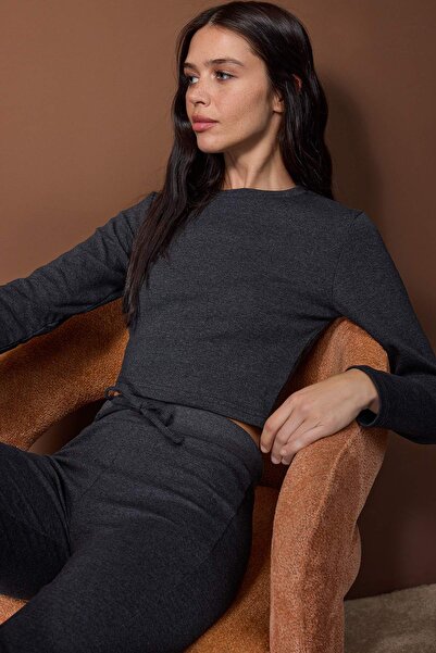 Trendyol Collection Anthracite Knitted Bottom - Top Set Twoaw26Au00008