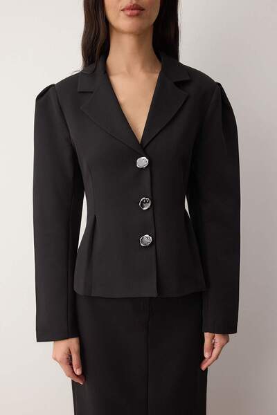 Trendyol Collection Black Fitted Button Accent Piece Woven Blazer Jacket Twoaw26Bc00069