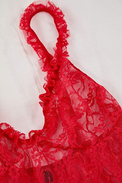 Trendyol Collection Red Lace Panty Babydoll/Fantasy Nightgown Thmaw26Ll00021