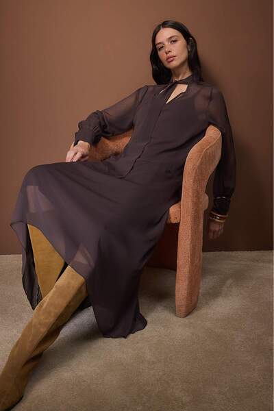 Trendyol Collection Dark Brown Chiffon Lined Woven Dress Twoaw26El00330