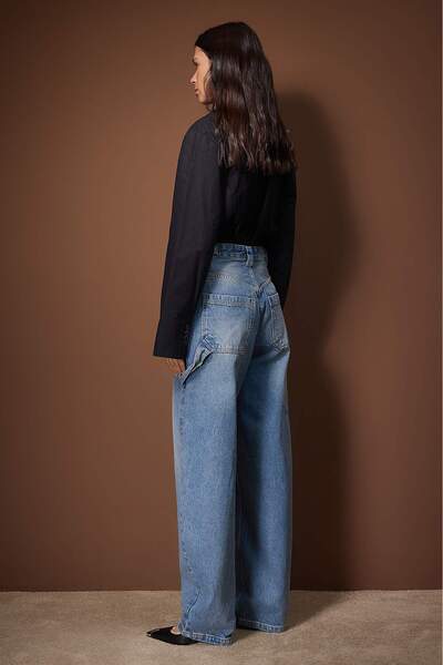 Trendyol Collection Blue High Waist Loose Fit Baggy Jeans Twoaw26Je00305