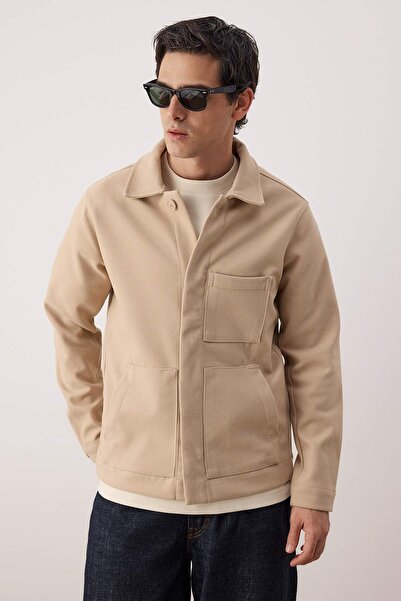 Trendyol Collection Beige Regular Men's Coat Tmnaw26Mo00033