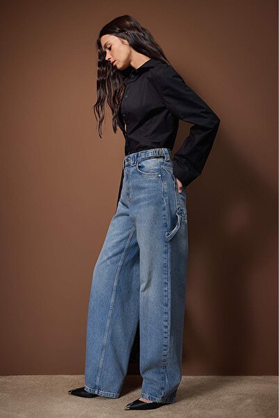 Trendyol Collection Blue High Waist Loose Fit Baggy Jeans Twoaw26Je00305