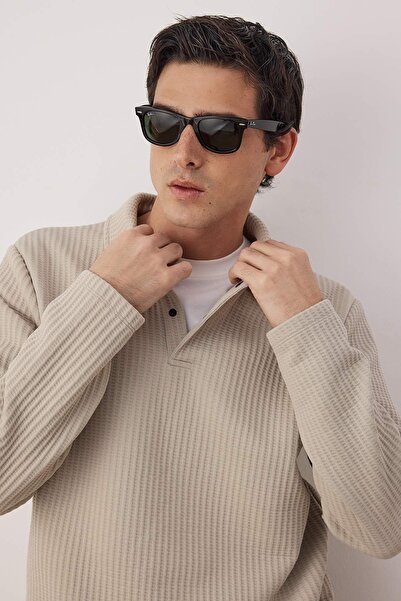 Trendyol Collection Stone Relaxed Cut Waffle Textured Polo Neck Sweatshirt Tmnaw26Sw00058