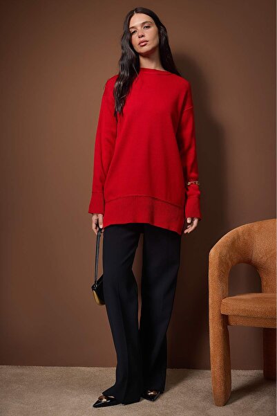Trendyol Modest Red Piped Knitwear Sweater Tctaw26Ak00003
