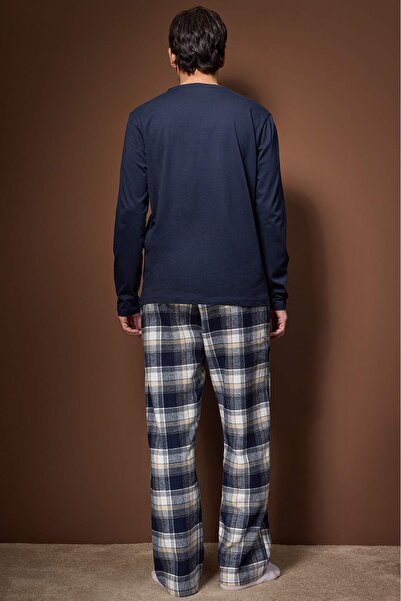Trendyol Collection Navy Blue Regular Plaid / Checkered Woven Pajama Set Tmnaw26Pt00061