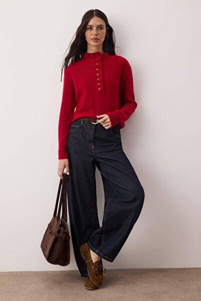 Trendyol Collection Red Collar Detailed Soft Textured Knitwear Sweater Twoaw26Kz00221