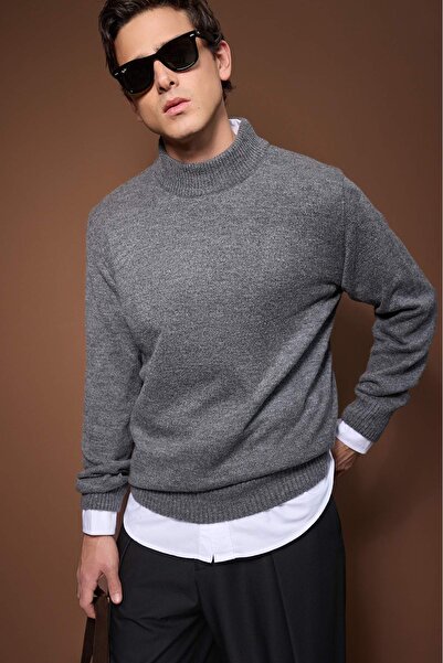 Trendyol Collection Anthracite*001 Relaxed Mock Neck Plain Sweater Tmnaw26Kz00013
