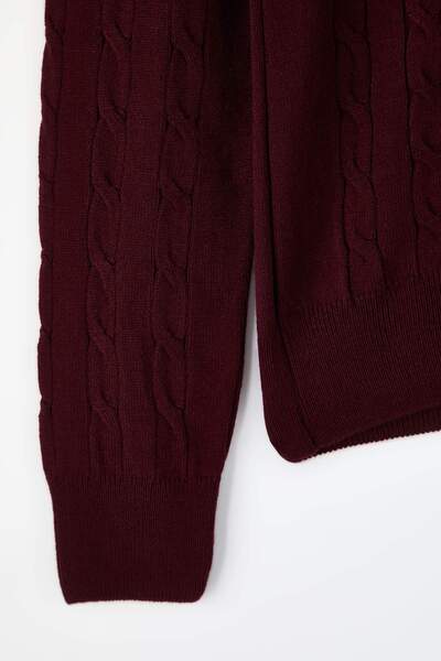 Trendyol Collection Burgundy Horse Embroidered V-Neck Hair Knitwear Sweater Twoaw26Kz00259