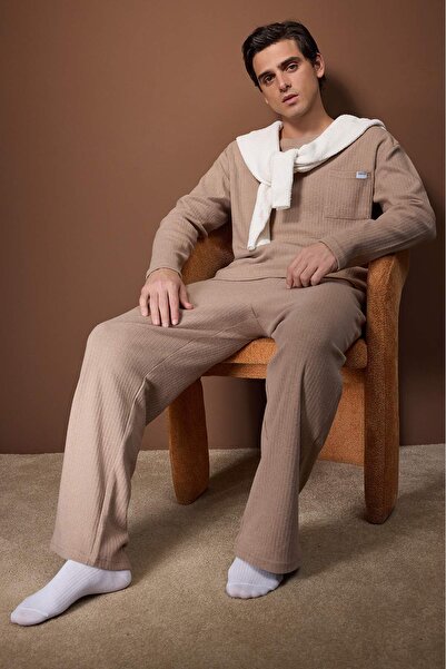 Trendyol Collection Brown Regular Fit Pocket Label Detail Soft Button Thick Knitted Pajama Set Tmnaw26Pt00000