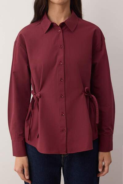 Trendyol Collection Burgundy Regular Woven Shirt with Ribbon Detail Twoaw26Go00006