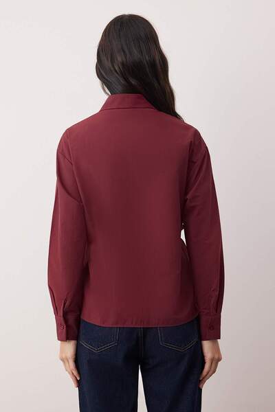 Trendyol Collection Burgundy Regular Woven Shirt with Ribbon Detail Twoaw26Go00006
