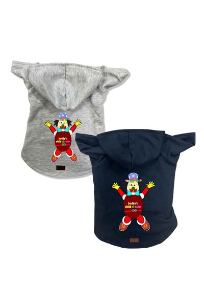 Buddy Store Kedi & Köpek Kıyafeti Sweatshirt - Çocuk Paket Baskılı Gri & Siya...