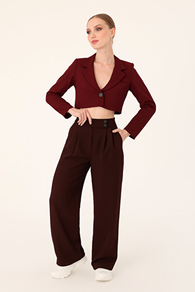 Hazel Women's Cherry Double Button Palazzo Pants