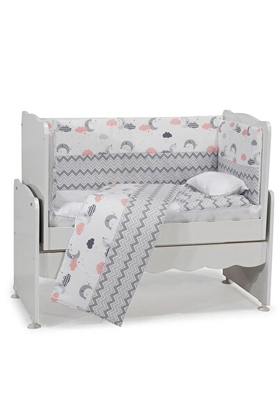 Aktehome Gray Zigzag Patterned Baby Sleeping Set 7 pieces 50x100 White - Gray
