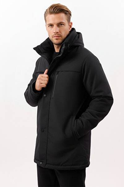 D1fference Men's Black Windproof Hooded Winter Parka - Coat & Coat