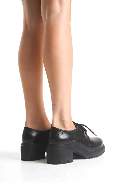 KÖMEN K-707 Black Wrinkled Patent Leather High-Sole Lace-Up Loafer Shoes