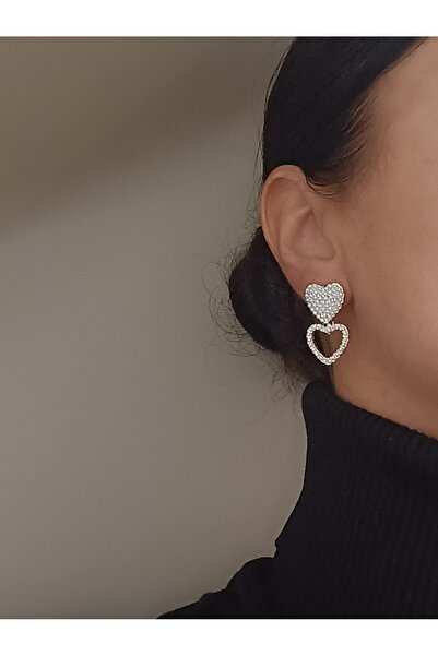 MODAMİRA AKSESUAR أقراط على شكل قلب من اللؤلؤ ذو اللون الفضي |   الطول: 3 سم ...