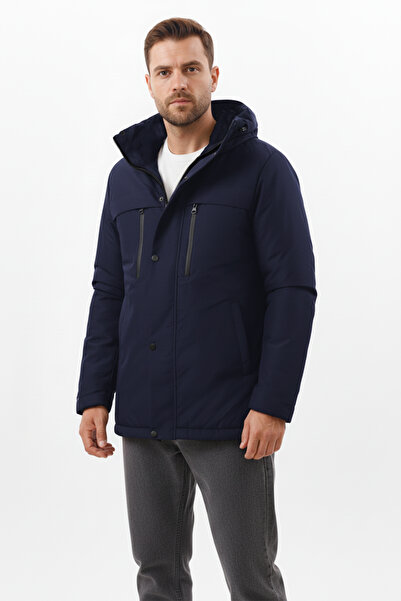 D1fference Pánská zimní bunda v námořnické modré - větruodolná, s kapucí a parka