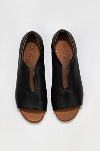 Bueno Shoes حذاء باليرينا مسطح للنساء من الجلد الأسود 01wl2405