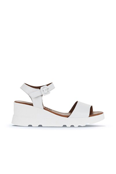 Bueno Shoes Λευκά Δερμάτινα Γυναικεία Σανδάλια με τακούνι 01wa0507