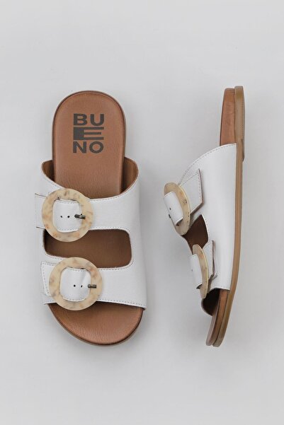 Bueno Shoes Beyaz Deri Kadın Düz Terlik 01wu4222