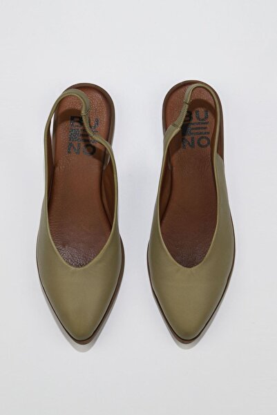 Bueno Shoes Χακί Δερμάτινες Γυναικείες Flat Μπαλαρίνες 01wn0102