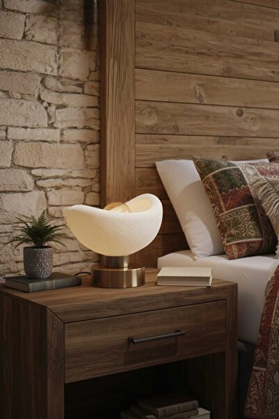 Dropcek eticaret Decorative Modern Moon Table Lamp Warm Light Bedside Lampshade Led Night Light (Lamp Gift)