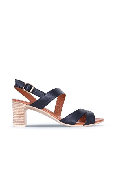 Bueno Shoes Khv-μπεζ μαύρα δερμάτινα γυναικεία πέδιλα με τακούνι - 01wq8503