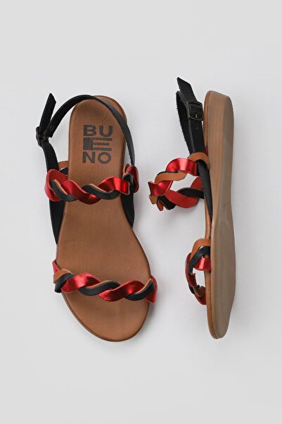 Bueno Shoes Μαύρα Multi Leather Γυναικεία Flat σανδάλια 01wu7472