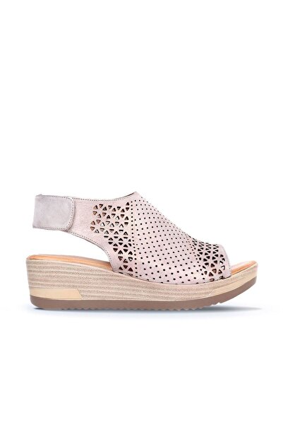 BUENO Shoes Pudra Deri Kadın Dolgu Topuklu Sandalet 01wn3200