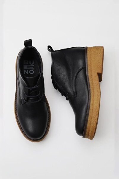 Bueno Shoes بوت جلد أسود نسائي - تصميم مسطح 01wv0200