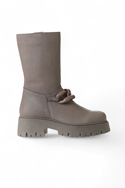 Bueno Shoes Γυναικείες δερμάτινες μπότες Mink Colored - Flat Cut 01wv3118