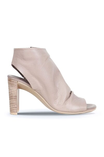 Bueno Shoes Γυναικεία γκρι δερμάτινα πέδιλα με τακούνι - 01wn4103