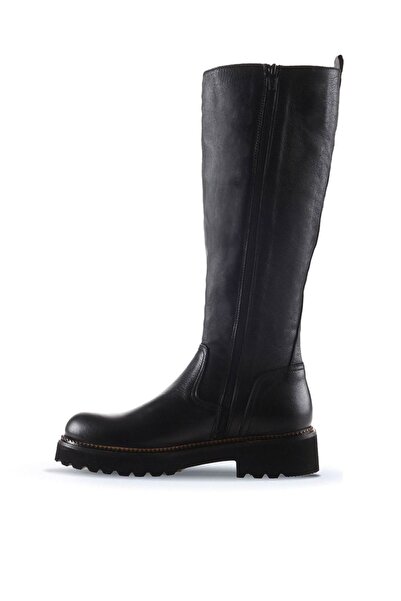 Bueno Shoes Siyah Flotter Deri Kadın Düz Çizme 01wt0804