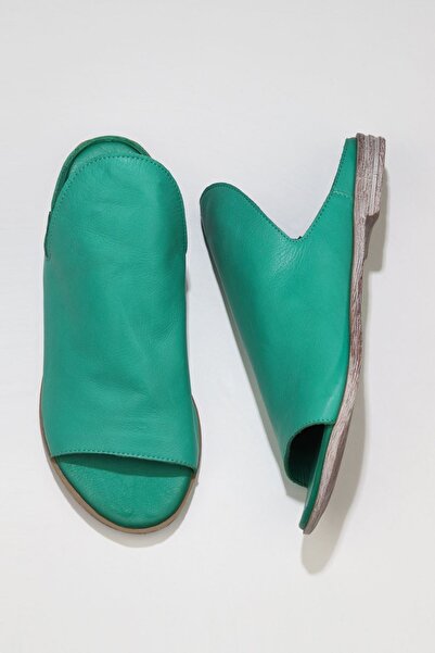 Bueno Shoes Πράσινες δερμάτινες γυναικείες παντόφλες - 01wn5019 Flat Design