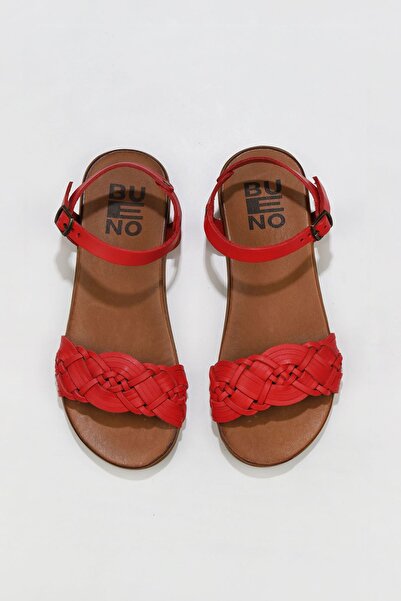 Bueno Shoes Κόκκινα δερμάτινα γυναικεία φλατ σανδάλια 01wu4262
