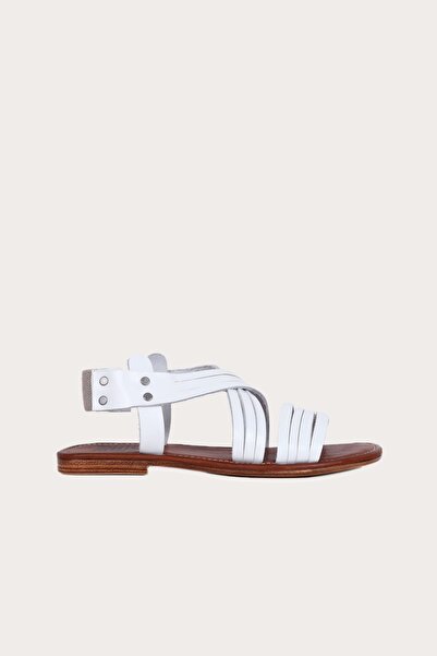 Bueno Shoes Δερμάτινα Λευκά Γυναικεία Flat σανδάλια - 01ws6911