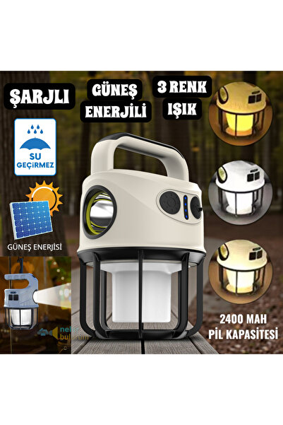 nelerbulurum GÜNEŞ ENERJİLİ VE ŞARJLI 6 MODLU 3 FARKLI RENK IŞIKLI (BEYAZ-SAR...