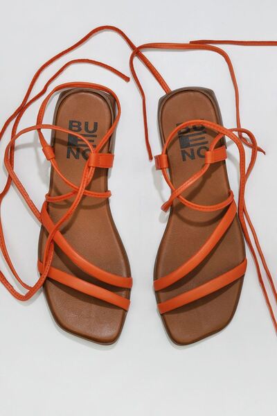 Bueno Shoes Πορτοκαλί Δερμάτινα Γυναικεία Φλατ Σανδάλια 01wu1822