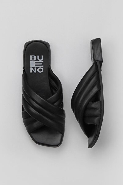 Bueno Shoes Μαύρες δερμάτινες γυναικείες παντόφλες - Flat Design 01wu1803