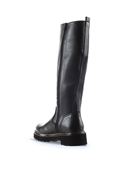 Bueno Shoes Siyah Flotter Deri Kadın Düz Çizme 01wt0804