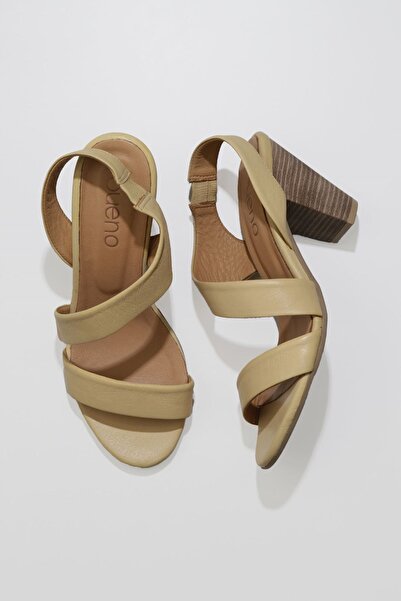 Bueno Shoes Κίτρινα δερμάτινα γυναικεία πέδιλα με τακούνι 01ws6700