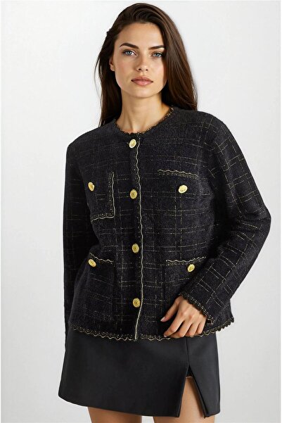 WeShaya Cardigan vintage cu textura moale cu nasturi aurii negri