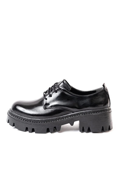 KÖMEN 868-754 Black Patent Leather Laced Daily High-Sole Loafer Shoes