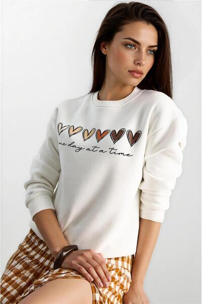 WeShaya Екру сърце с принт, три нишки, подплатена с шерпа, 100% памук, суитшърт